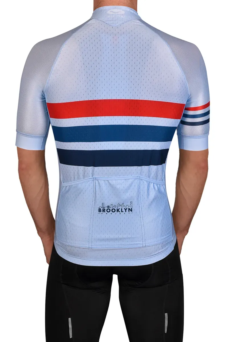 The Men's Pro Cycling Cafe Racer Jersey Light Blue back