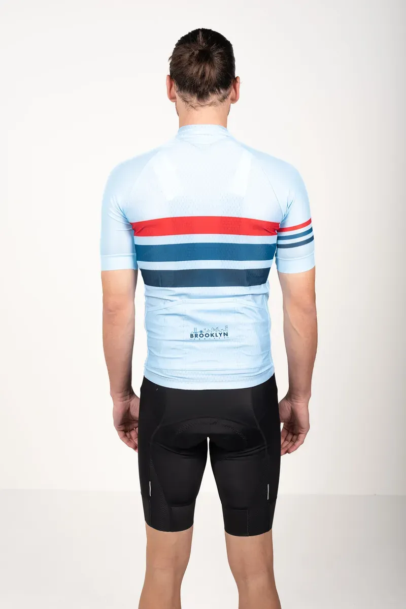 The Men's Pro Cycling Cafe Racer Jersey Light Blue Back View