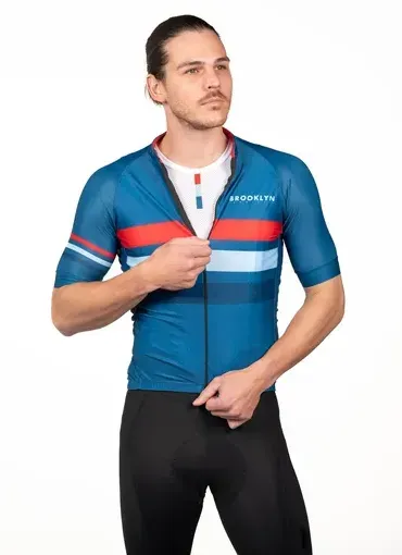 The Men's Pro Cycling Cafe Racer Jersey Midnight Blue model zip (Edit)