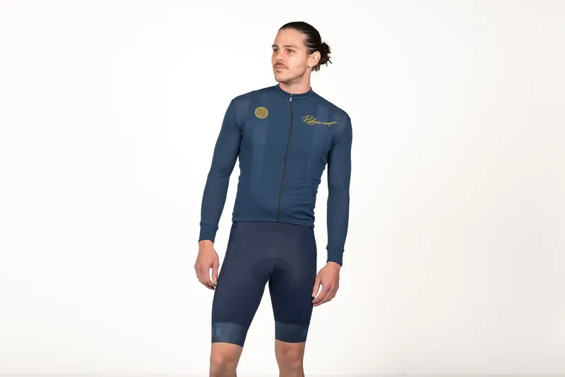 Merino Wool Cycling Jersey Long Sleeve Ridewool-navy