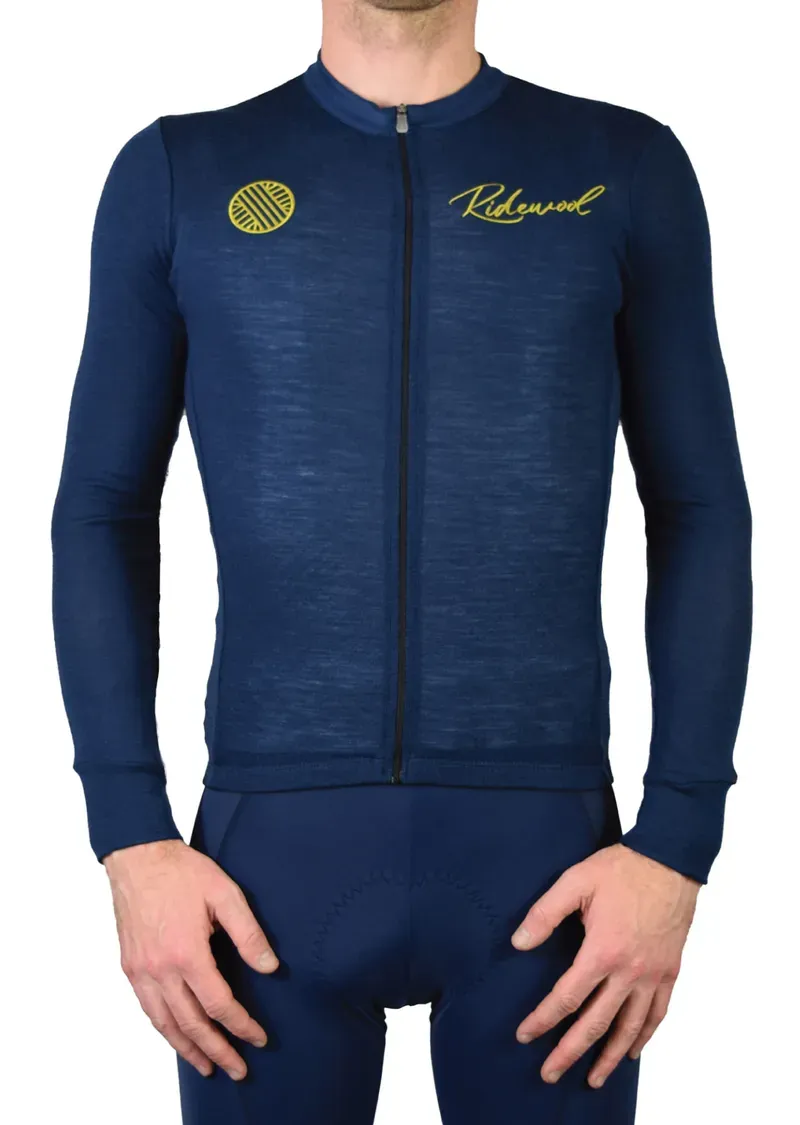 Merino Wool Cycling Jersey Long Sleeve Ridewool-navy